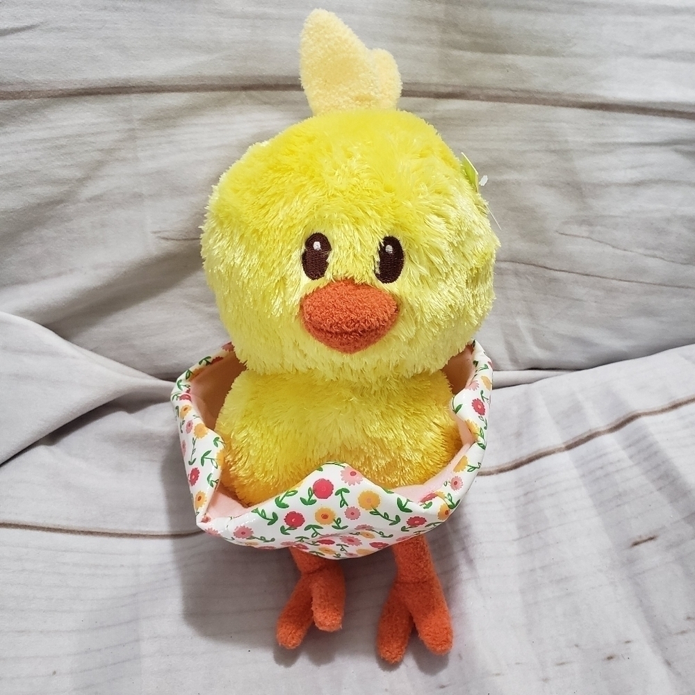 Animal Adventure Yellow Duck Chick In Floral Half Shell 9" Plush Stuffed Animal